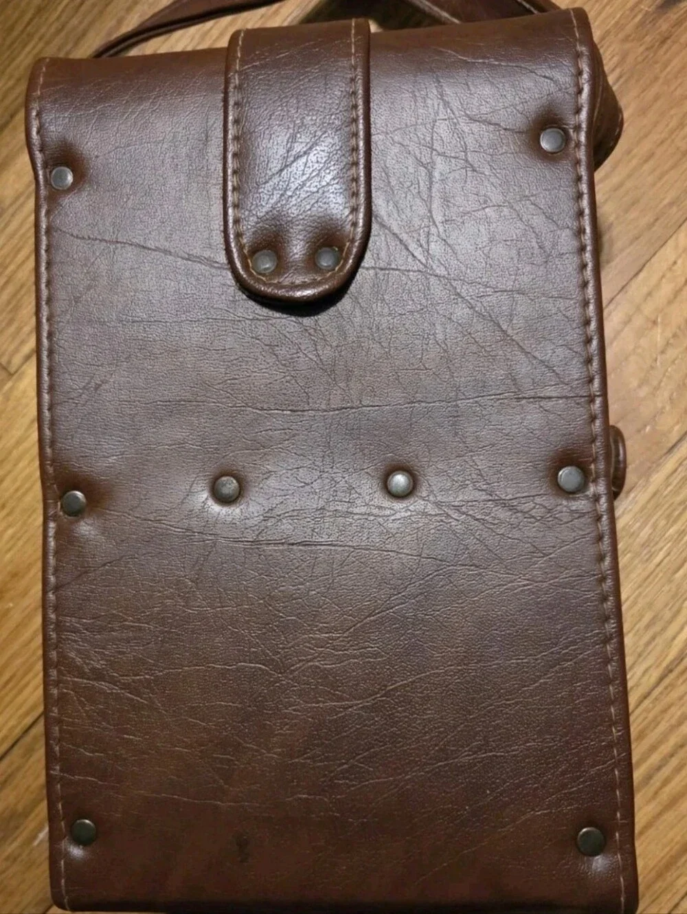 Vintage PENTAX Brown Leather Camera Shoulder Bag Two Section Hard Case